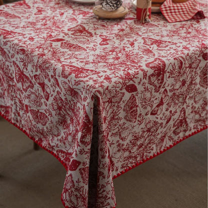 Rote Jacquard-Tischdecke mit Schmetterlings- und Blumenmuster - image 5