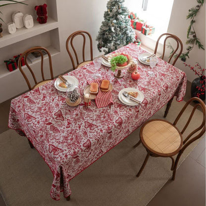 Rote Jacquard-Tischdecke mit Schmetterlings- und Blumenmuster - image 2