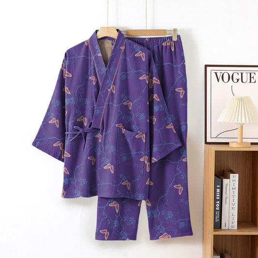 Loungewear-Set aus Baumwollgaze-Kimono mit Schmetterlingsmotiv - Lila - XL - image 1