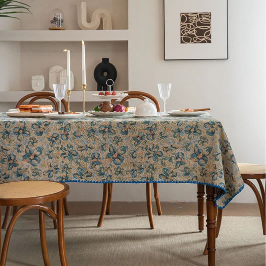 Jacquard-Tischdecke im rustikalen Stil mit blauem Blumenmuster - Runden - 152cm - image 1