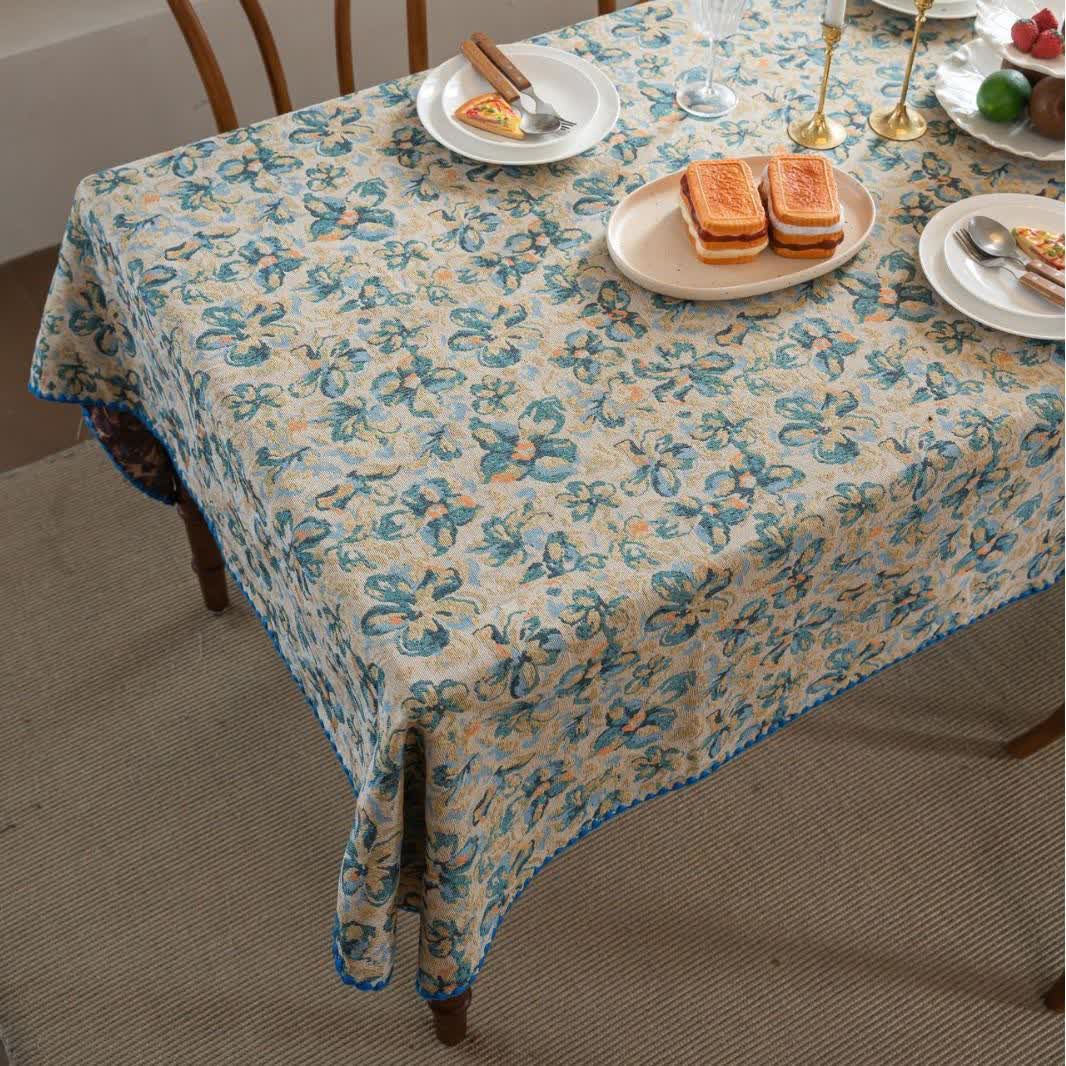 Jacquard-Tischdecke im rustikalen Stil mit blauem Blumenmuster - image 5