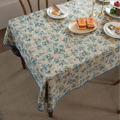 Jacquard-Tischdecke im rustikalen Stil mit blauem Blumenmuster - image 5