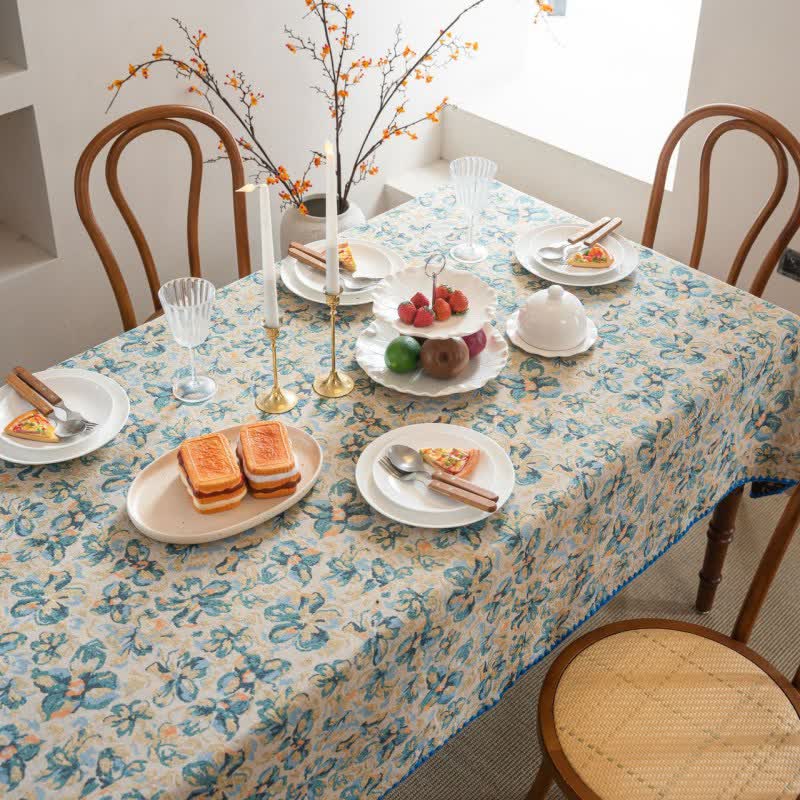 Jacquard-Tischdecke im rustikalen Stil mit blauem Blumenmuster - image 3