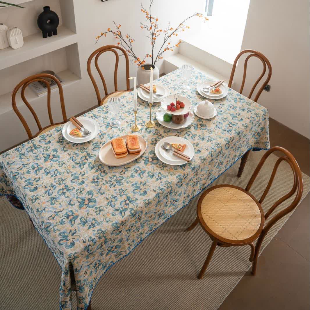 Jacquard-Tischdecke im rustikalen Stil mit blauem Blumenmuster - image 2