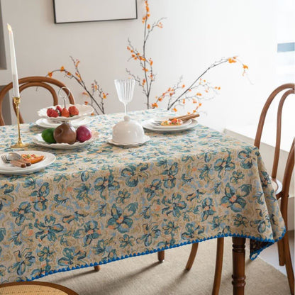 Jacquard-Tischdecke im rustikalen Stil mit blauem Blumenmuster - image 4