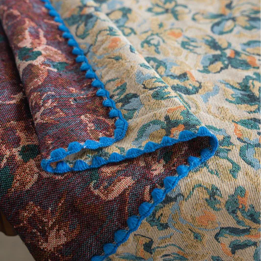 Jacquard-Tischdecke im rustikalen Stil mit blauem Blumenmuster - image 6
