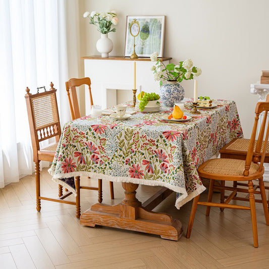 Rustikale Jacquard-Tischdecke mit Quasten und Blumenmuster - 140cm x 260cm - image 1