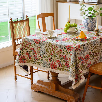 Rustikale Jacquard-Tischdecke mit Quasten und Blumenmuster - image 3