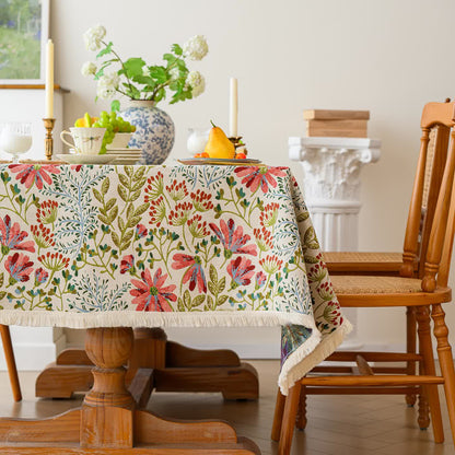 Rustikale Jacquard-Tischdecke mit Quasten und Blumenmuster - image 2