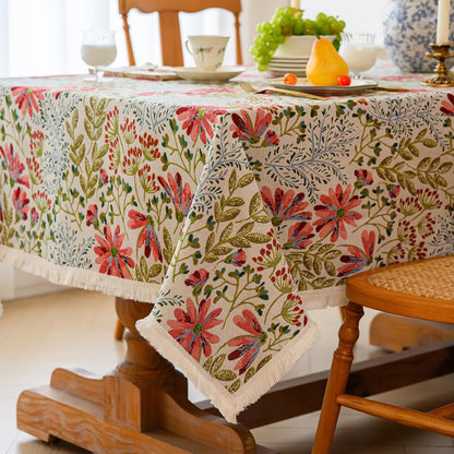 Rustikale Jacquard-Tischdecke mit Quasten und Blumenmuster - image 4