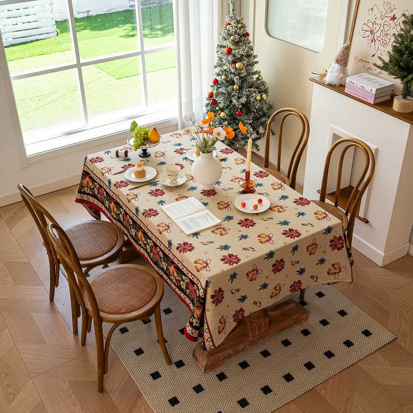 Jacquard-Tischdecke mit Weihnachtsglocken-Blumenmuster - image 3