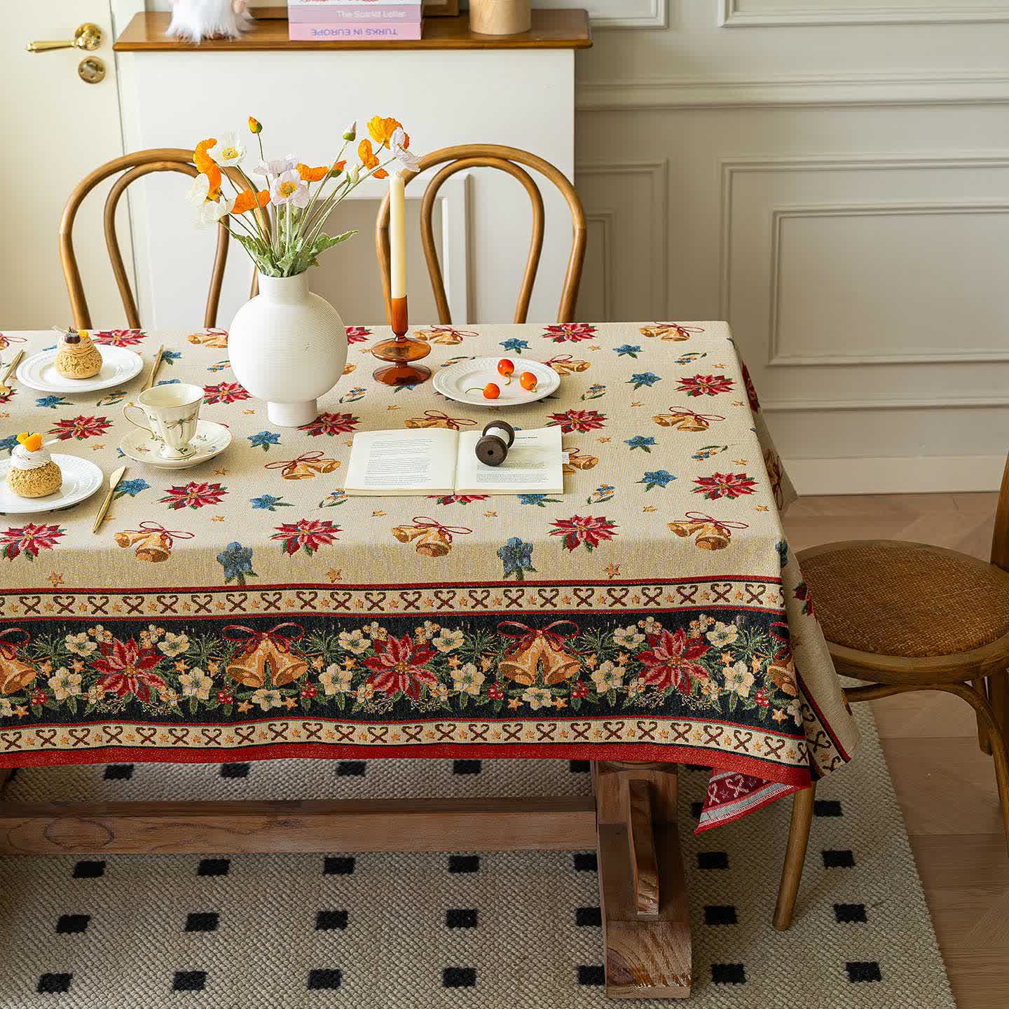 Jacquard-Tischdecke mit Weihnachtsglocken-Blumenmuster - 140cm x 260cm - image 1