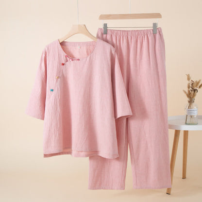 Loungewear-Set im orientalischen Stil mit Knöpfen - Rosa - XL - image 13