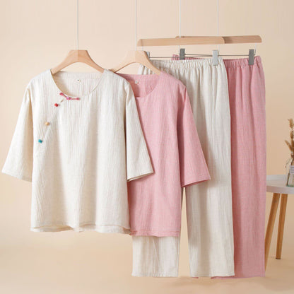 Loungewear-Set im orientalischen Stil mit Knöpfen - image 1