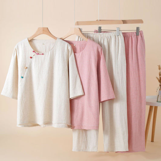 Loungewear-Set im orientalischen Stil mit Knöpfen - image 1