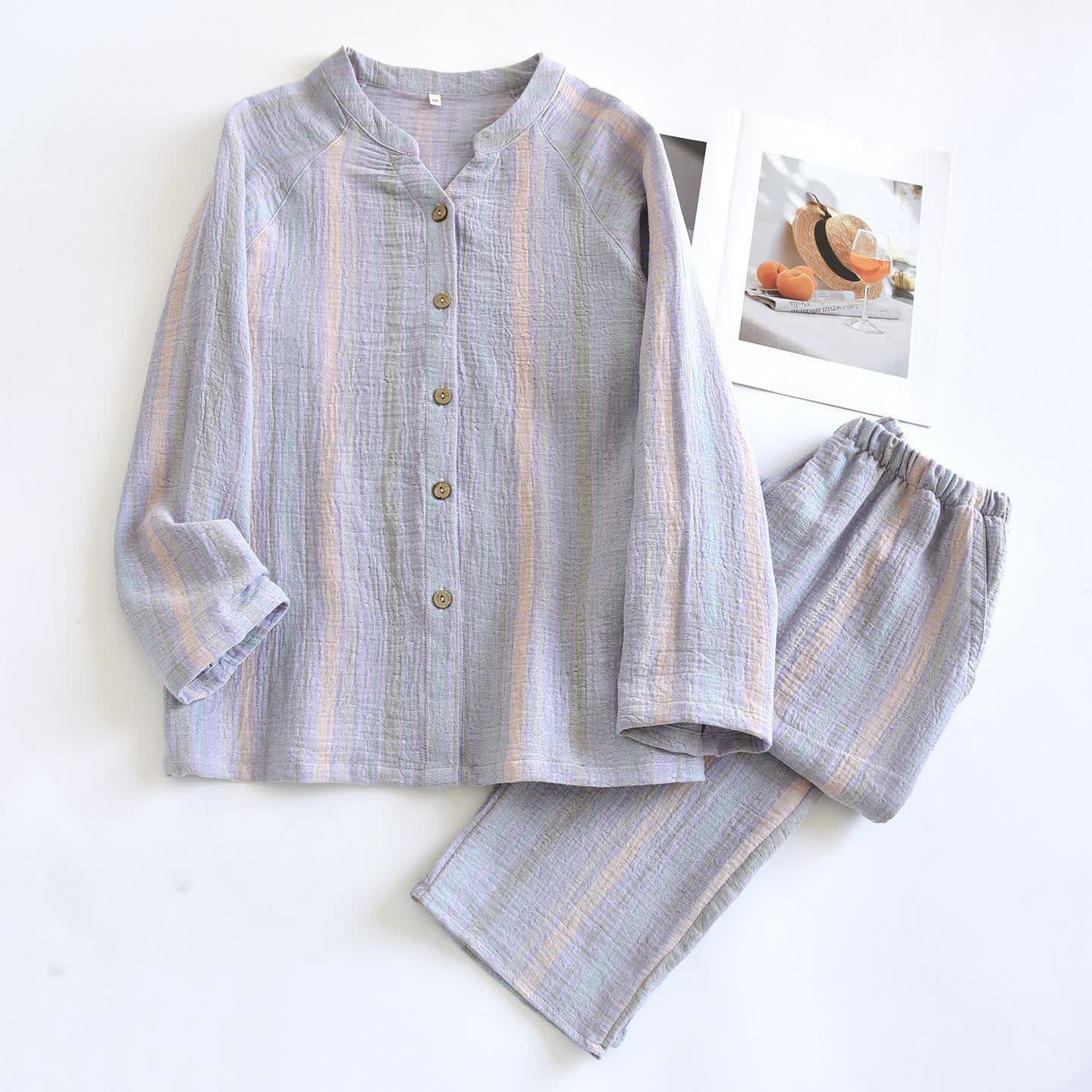 Loungewear-Set aus gestreifter Baumwollgaze - Lila - XL - image 8