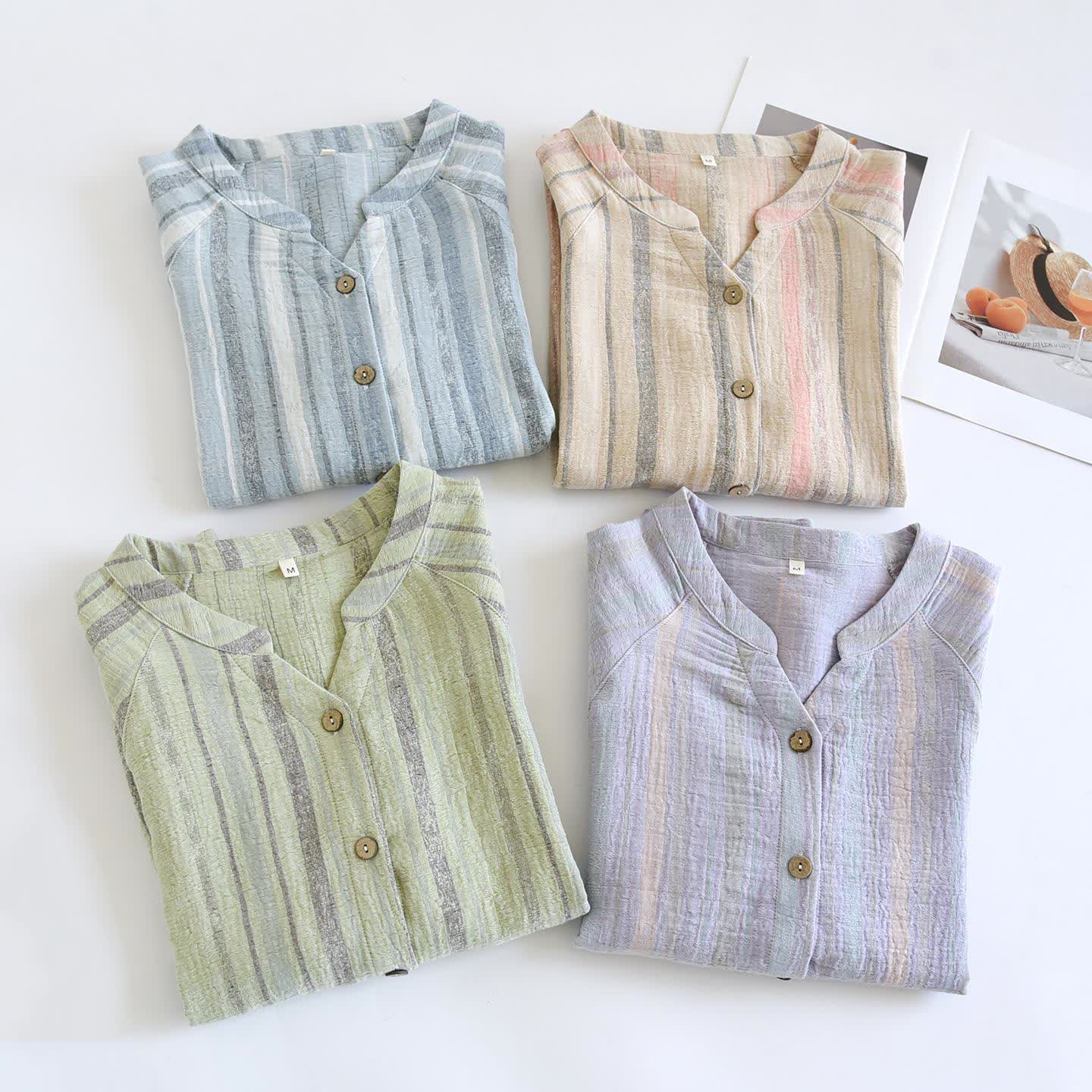 Loungewear-Set aus gestreifter Baumwollgaze - image 3