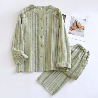 Loungewear-Set aus gestreifter Baumwollgaze - Grün - XL - image 19