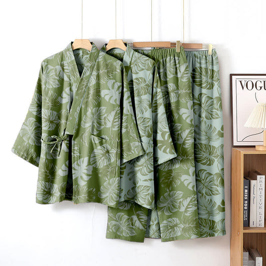 Monstera Kimono-Loungewear-Set aus Baumwollgaze - image 1