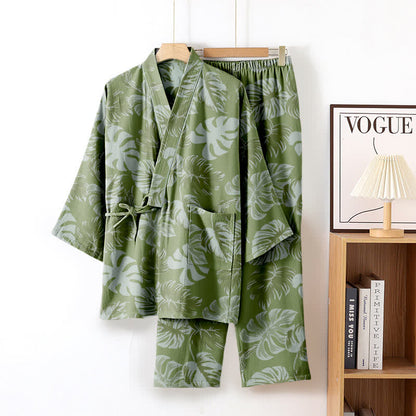 Monstera Kimono-Loungewear-Set aus Baumwollgaze - Dunkelgrün - XL - image 2