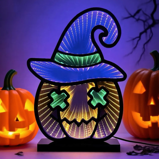 Halloween Infinity Lights Kürbis mit Hut - 2 STÜCKE - 6cm x 25cm x 17cm - image 1