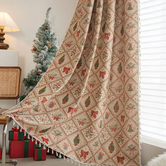 Weihnachtsvorhang mit Weihnachtsbaum- und Schleifenmuster - Stangentasche - 150cm x 260cm - image 1