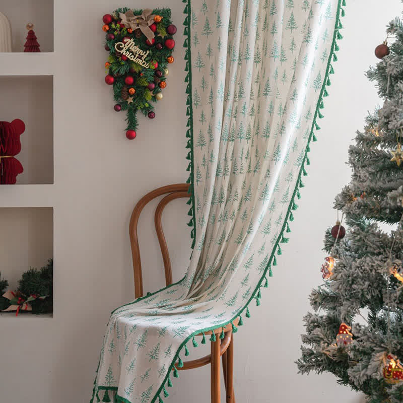Vorhang mit grünem Tannenbaum-Print - image 4