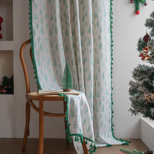 Vorhang mit grünem Tannenbaum-Print - Rutentasche - 150cm x 260cm - image 1