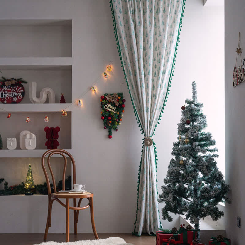 Vorhang mit grünem Tannenbaum-Print - image 3