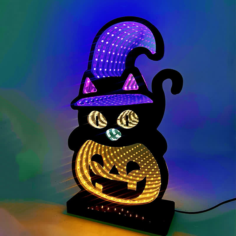3D Schwarze Katze Kürbis Infinity Lichter - image 4