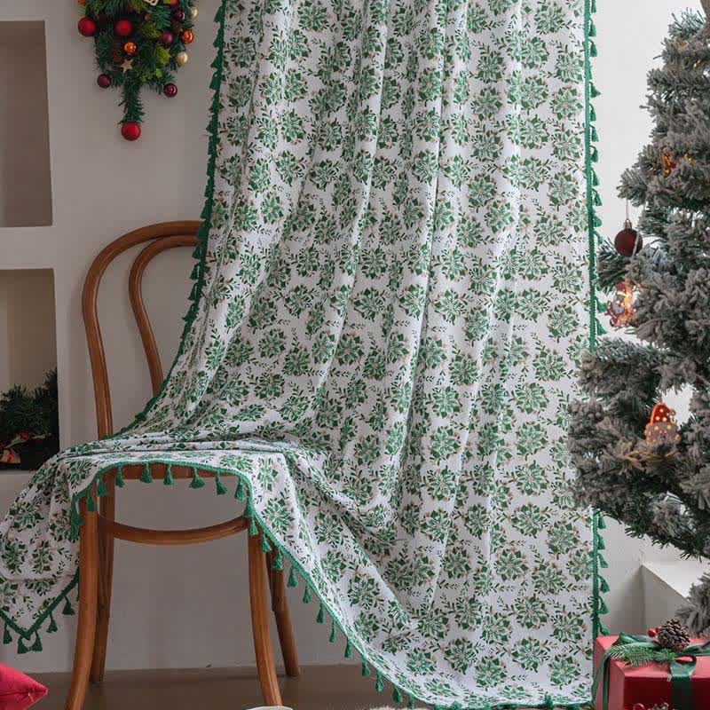 Weihnachtsvorhang mit floralem Edelweiß-Print - Stangentasche - 150cm x 260cm - image 1