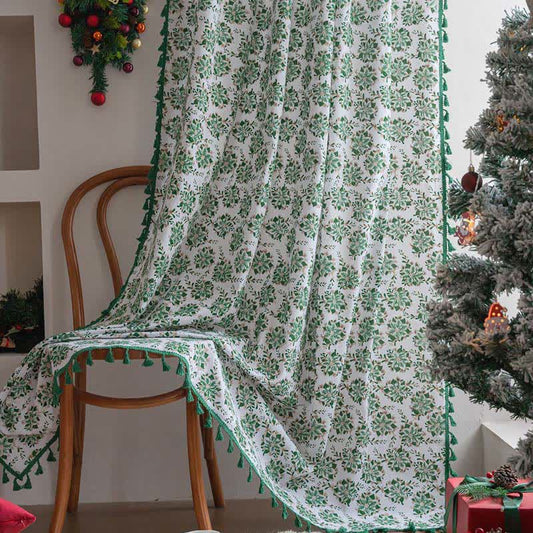 Weihnachtsvorhang mit floralem Edelweiß-Print - Stangentasche - 150cm x 260cm - image 1
