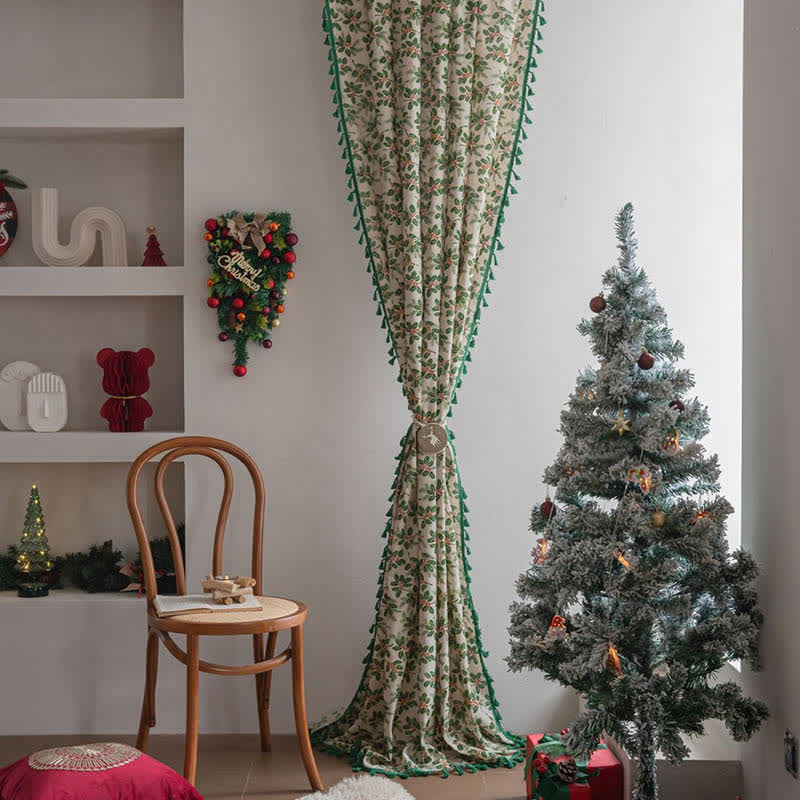 Vorhang mit weihnachtlichem Stechpalmenblatt-Print - image 3