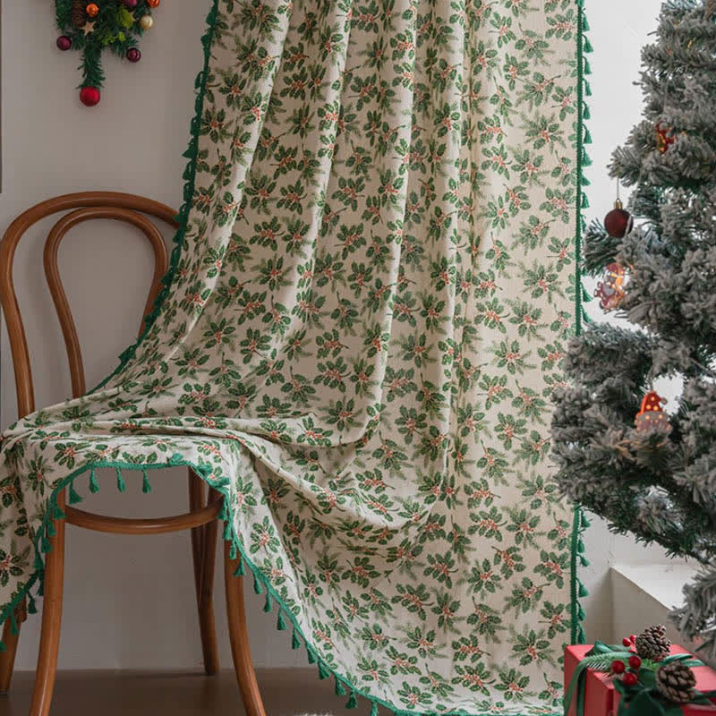 Vorhang mit weihnachtlichem Stechpalmenblatt-Print - Rutentasche - 150cm x 260cm - image 1