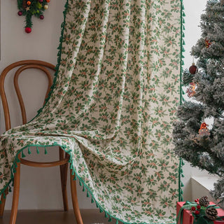 Vorhang mit weihnachtlichem Stechpalmenblatt-Print - Rutentasche - 150cm x 260cm - image 1