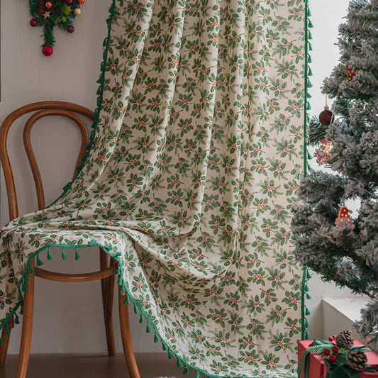 Vorhang mit weihnachtlichem Stechpalmenblatt-Print - Rutentasche - 150cm x 260cm - image 1