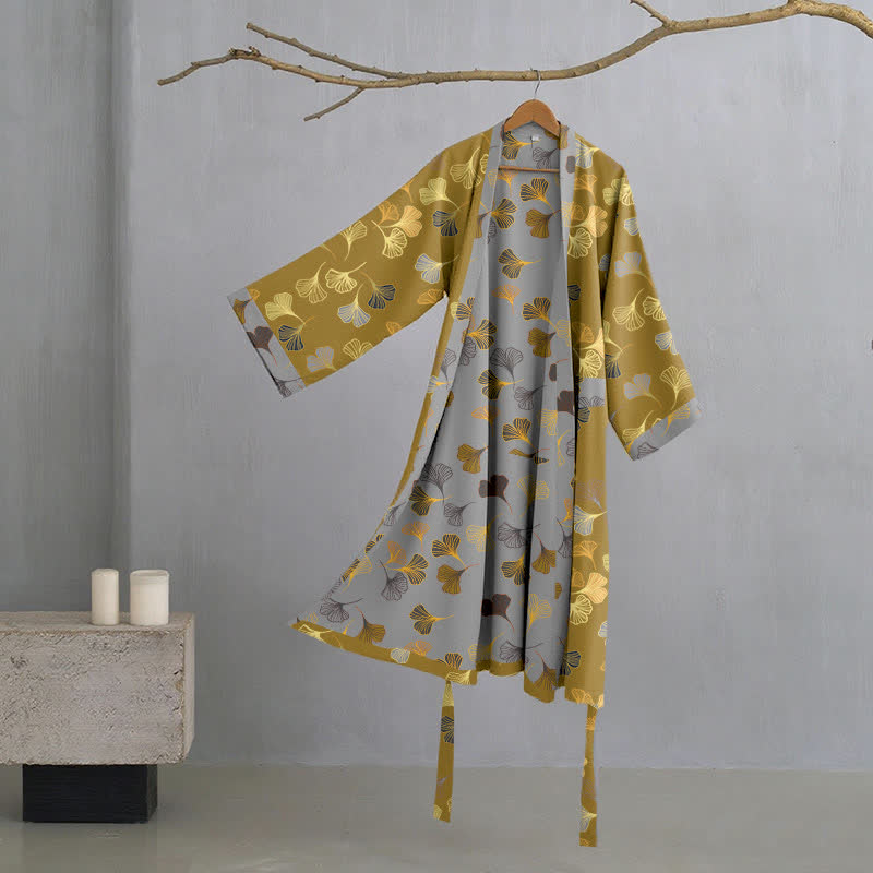 Kimono-Bademantel aus Baumwollgaze „Ginkgo Biloba“ - Gelb - 2XL - image 37