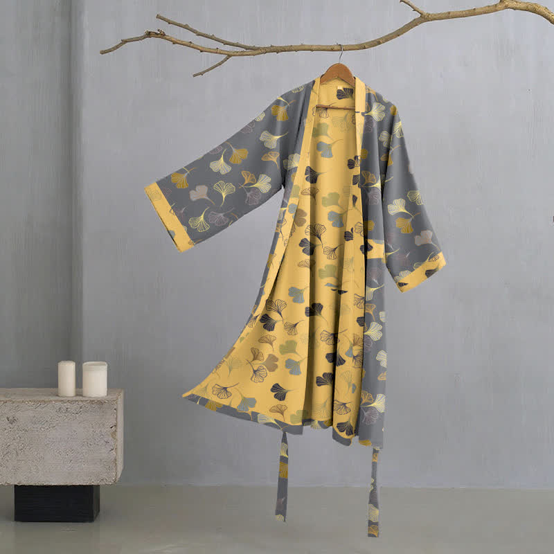 Kimono-Bademantel aus Baumwollgaze „Ginkgo Biloba“ - Dunkelgrau - L - image 11