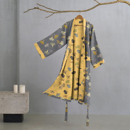 Kimono-Bademantel aus Baumwollgaze „Ginkgo Biloba“ - Dunkelgrau - L - image 11