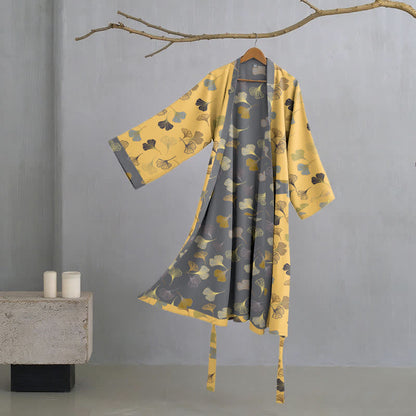 Kimono-Bademantel aus Baumwollgaze „Ginkgo Biloba“ - Hellgelb - L - image 25