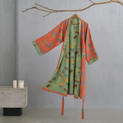 Kimono-Bademantel aus Baumwollgaze „Ginkgo Biloba“ - Rot - XL - image 19