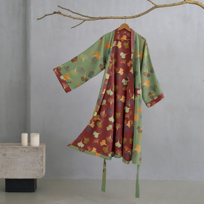 Kimono-Bademantel aus Baumwollgaze „Ginkgo Biloba“ - Dunkelgrün - L - image 14