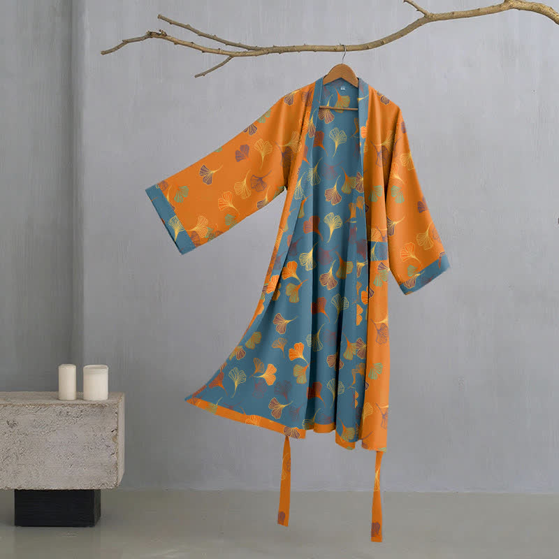 Kimono-Bademantel aus Baumwollgaze „Ginkgo Biloba“ - Orange - 2XL - image 8