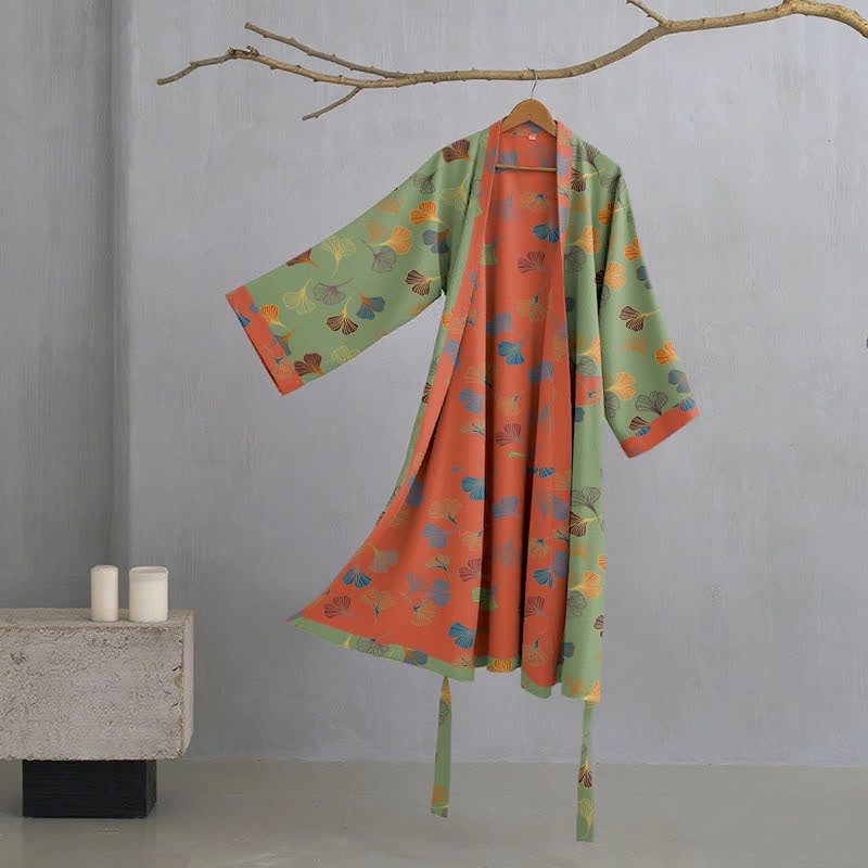 Kimono-Bademantel aus Ginkgo-Biloba-Baumwolle - Grün - XL - image 31