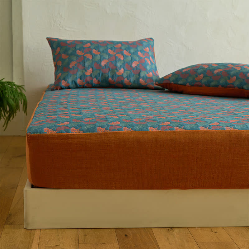 Spannbettlaken aus Baumwollgaze-Jacquard mit Ginkgo-Muster - image 3