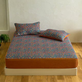 Spannbettlaken aus Baumwolle mit geometrischem Retro-Muster - Laken mit 2 Kissenbezügen - 200cm x 220cm - image 1