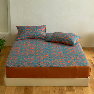 Spannbettlaken aus Baumwollgaze mit Blattmuster - Laken mit 2 Kissenbezügen - 200cm x 220cm - image 1