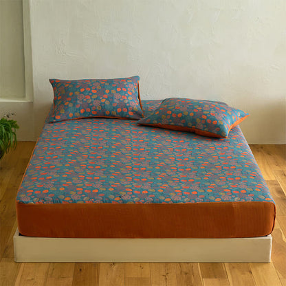 Spannbettlaken aus Baumwollgaze mit Blattmuster - Laken mit 2 Kissenbezügen - 200cm x 220cm - image 1