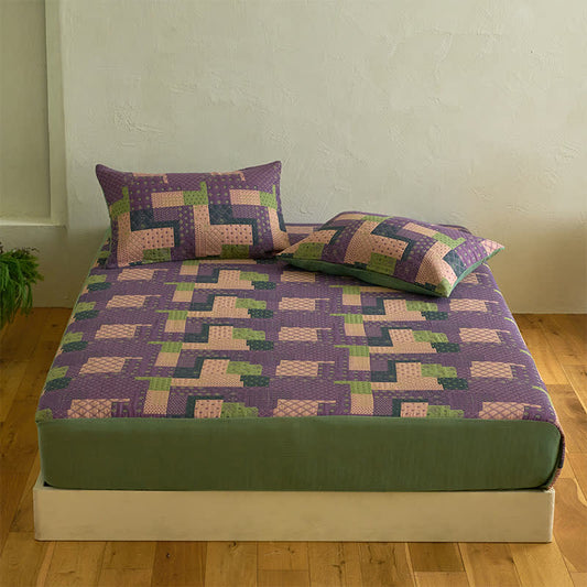 Patchwork-Spannbettlaken aus Baumwollgaze-Jacquard - Laken mit 2 Kissenbezügen - 200cm x 220cm - image 1