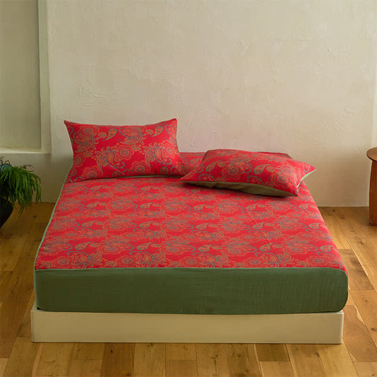 Spannbettlaken aus Baumwolljacquard mit Paisley-Blumenmuster - Laken mit 2 Kissenbezügen - 200cm x 220cm - image 1